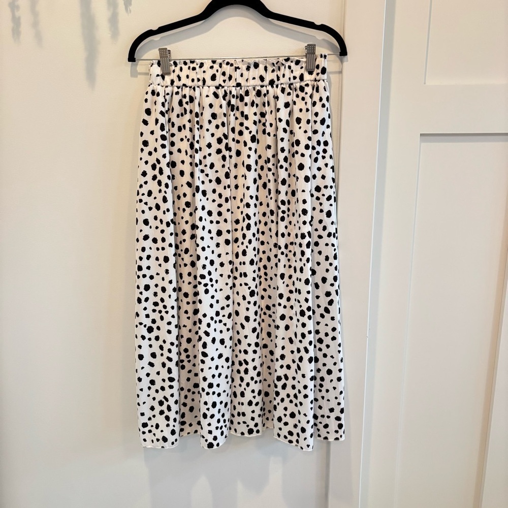 Amazon Womens Polka Dot Animal Print Black White Midi Skirt Elastic Waist Size M